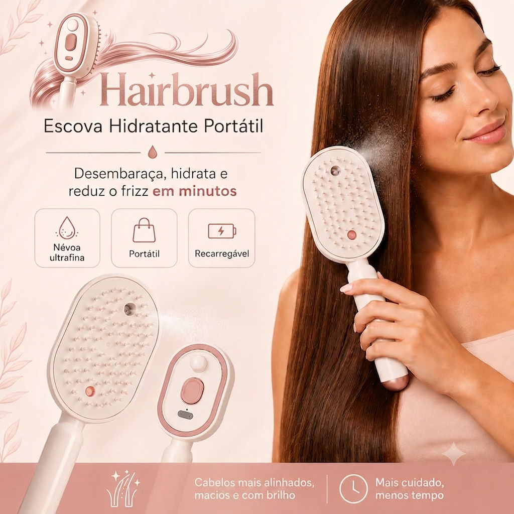 HairBrush Escova Massageadora Capilar 3 em 1 com luz vermelha e névoa
